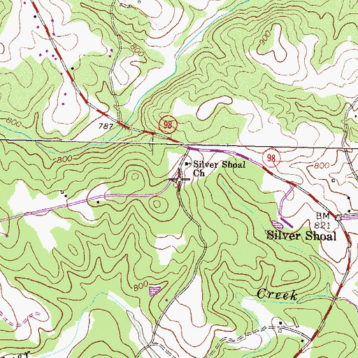 Topographic Map of Silver Shoal Cemetery, GA