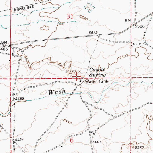 Topographic Map of Coyote Spring, AZ