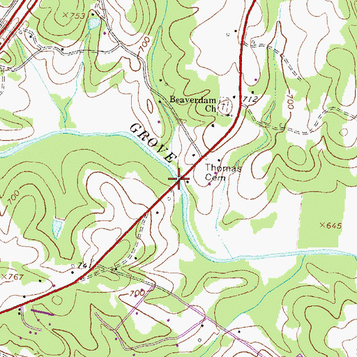Topographic Map of Thomas Bridge, GA