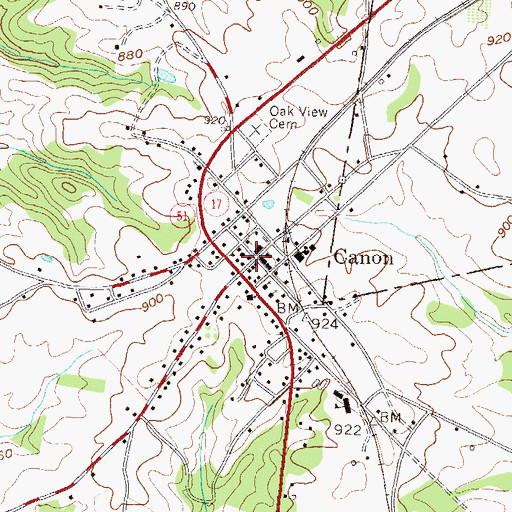 Topographic Map of Canon Commercial Historic District, GA