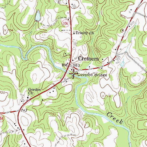 Topographic Map of Cromers Mill Covered Bridge, GA