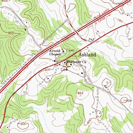 Topographic Map of Ebenezer Cemetery, GA