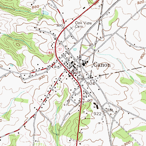 Topographic Map of Historic Churches of Canon Historic District, GA