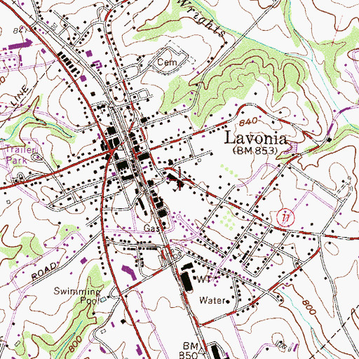Topographic Map of Lavonia High School, GA