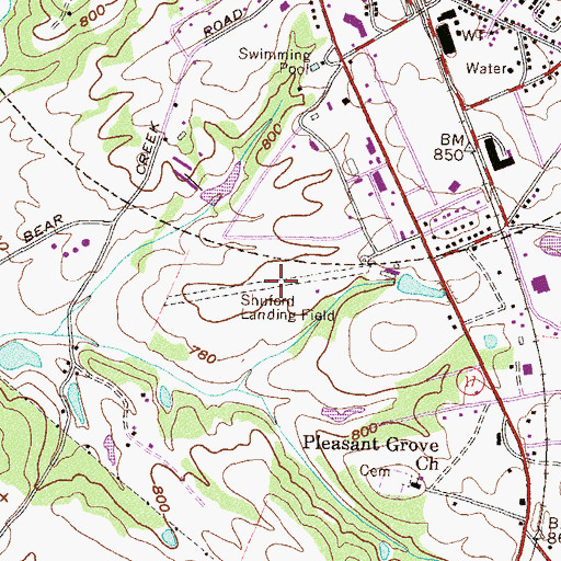 Topographic Map of Shuford Municipal Airport (historical), GA