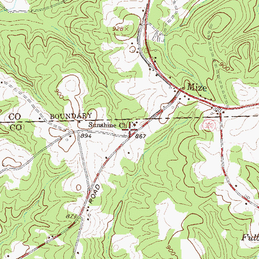 Topographic Map of Sunshine Cemetery, GA