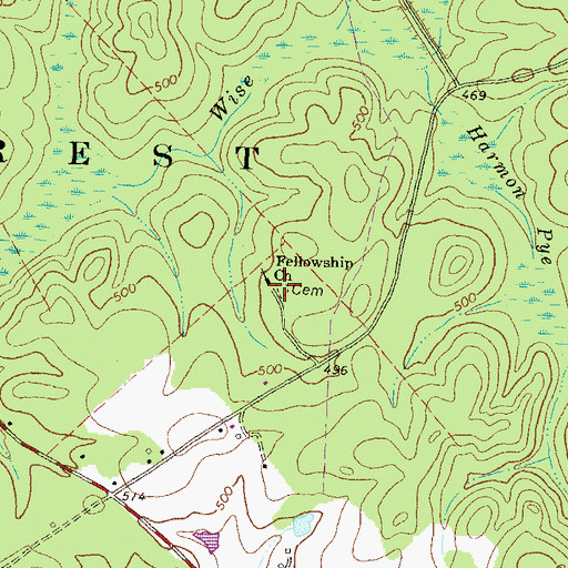 Topographic Map of Fellowship Cemetery, GA