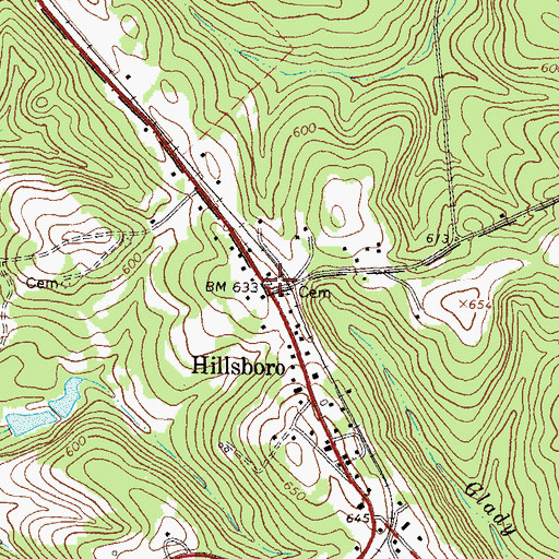 Topographic Map of Hillsboro Cemetery, GA