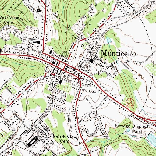 Topographic Map of Monticello Cemetery, GA
