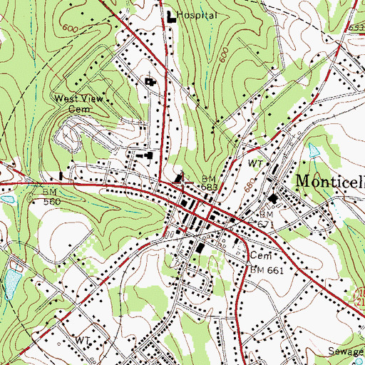 Topographic Map of Monticello Cemetery, GA