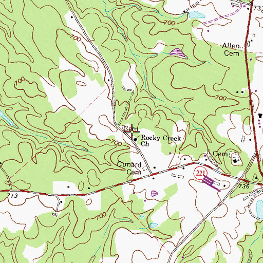 Topographic Map of New Rocky Creek Cemetery, GA