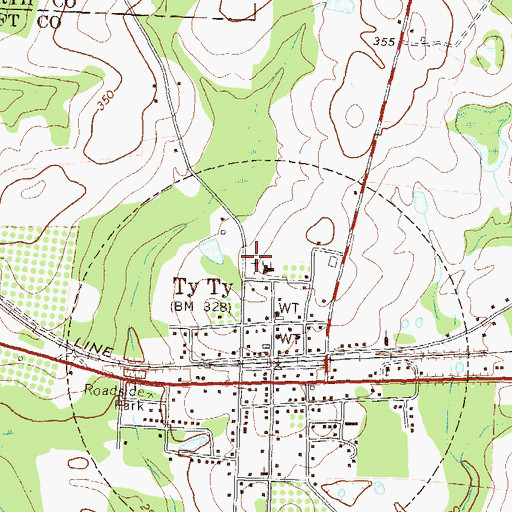Topographic Map of Ty Ty Cemetery, GA