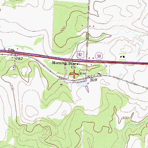 Topographic Map of Morning Star Cemetery, GA