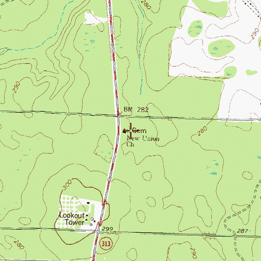 Topographic Map of New Union Cemetery, GA