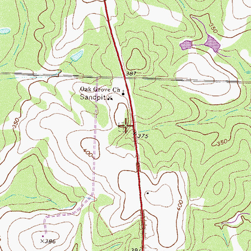 Topographic Map of Oak Grove Cemetery, GA