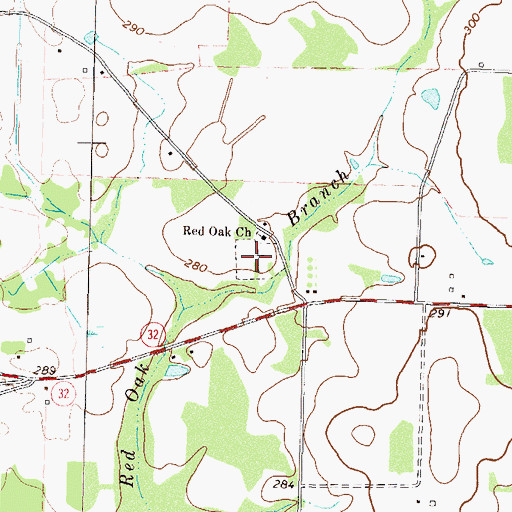 Topographic Map of Red Oak Cemetery, GA