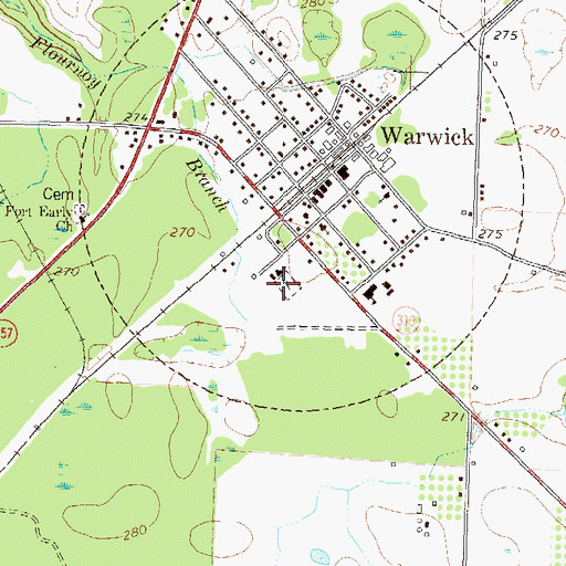 Topographic Map of Warwick Cemetery, GA