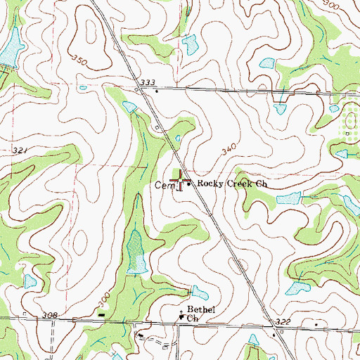 Topographic Map of Rocky Creek Cemetery, GA