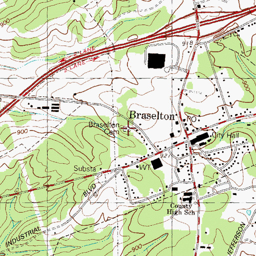 Topographic Map of Braselton City Cemetery, GA