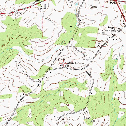 Topographic Map of Cabin Creek Cemetery, GA