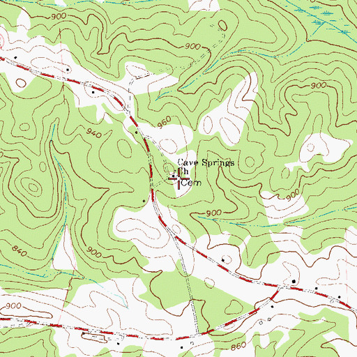 Topographic Map of Cave Springs Cemetery, GA