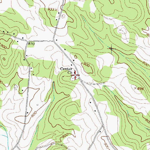 Topographic Map of Center Methodist Cemetery, GA