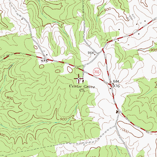 Topographic Map of Center Grove Baptist Cemetery, GA