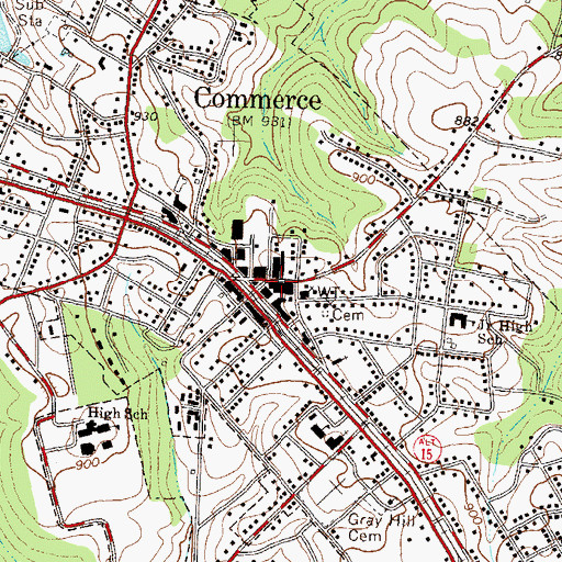 Topographic Map of Commerce Commercial Historic District, GA