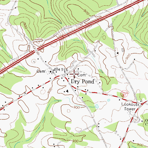Topographic Map of Dry Pond Cemetery, GA