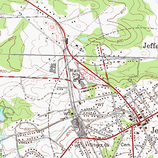 Topographic Map of Jefferson High School, GA