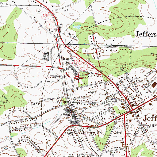 Topographic Map of Jefferson Public Library, GA