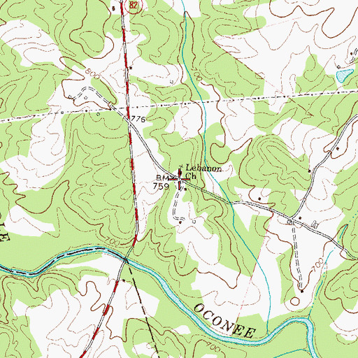 Topographic Map of Lebanon Cemetery, GA