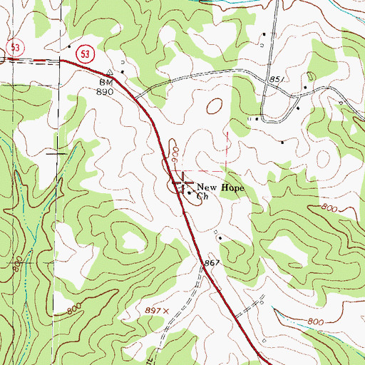 Topographic Map of New Hope Methodist Cemetery, GA