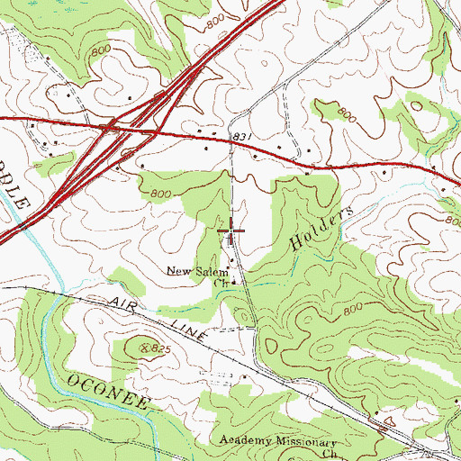 Topographic Map of New Salem Baptist Cemetery, GA