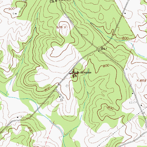 Topographic Map of Oak Grove Baptist Cemetery, GA