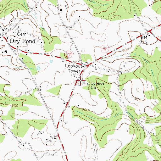 Topographic Map of Oconee Cemetery, GA