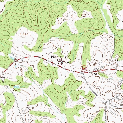 Topographic Map of Pond Fork Baptist Cemetery, GA