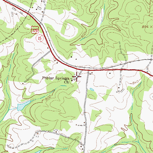 Topographic Map of Poplar Springs Cemetery, GA