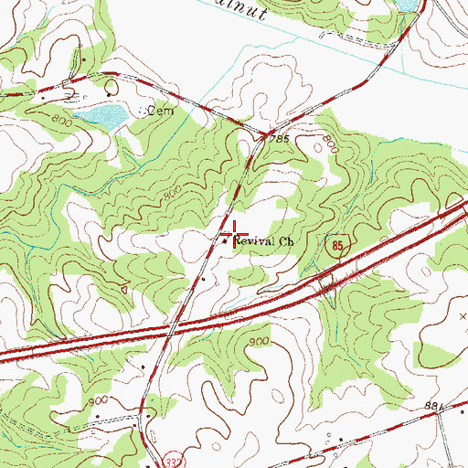 Topographic Map of Revival Baptist Cemetery, GA