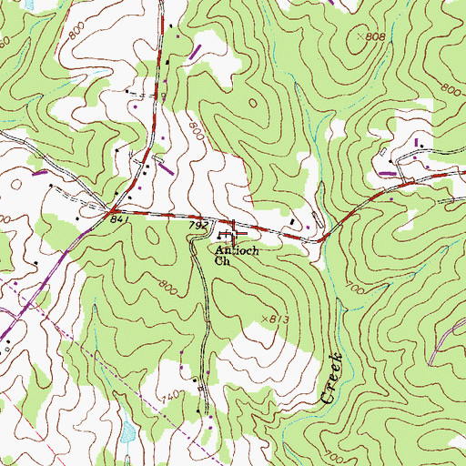 Topographic Map of Antioch Cemetery, GA