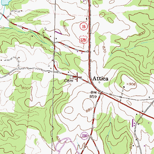 Topographic Map of Attica Baptist Church, GA