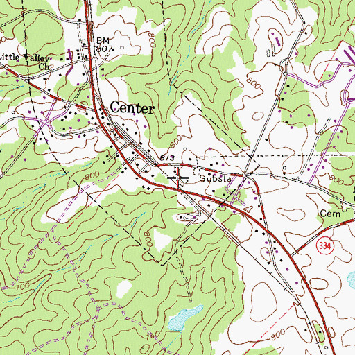 Topographic Map of Center Cemetery, GA