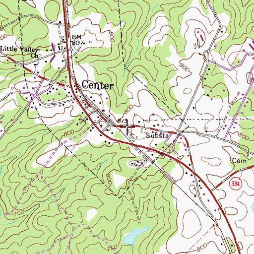 Topographic Map of Center Methodist Church, GA