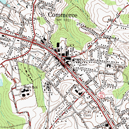 Topographic Map of Commerce City Hall, GA