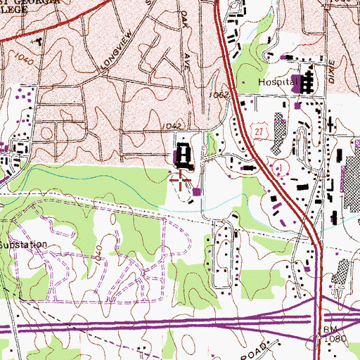 Topographic Map of Grisham Stadium, GA