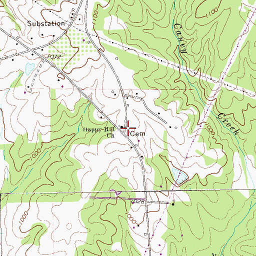 Topographic Map of Happy Hill Cemetery, GA