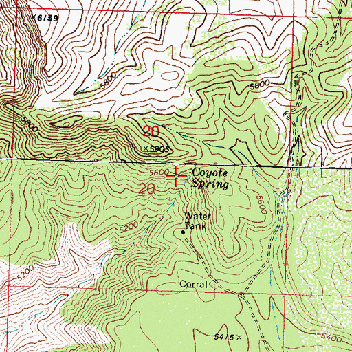 Topographic Map of Coyote Spring, AZ