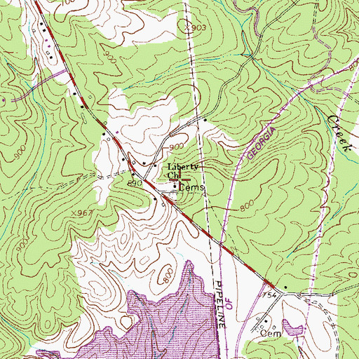 Topographic Map of Liberty Cemetery, GA