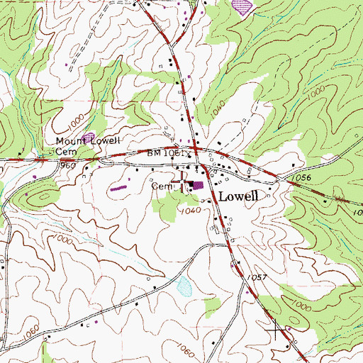 Topographic Map of Lowell Cemetery, GA