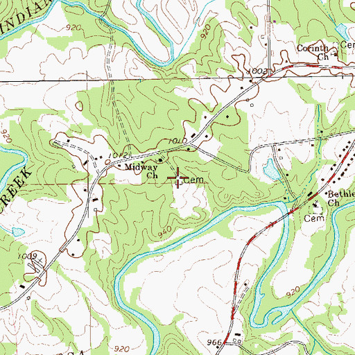 Topographic Map of Midway Cemetery, GA